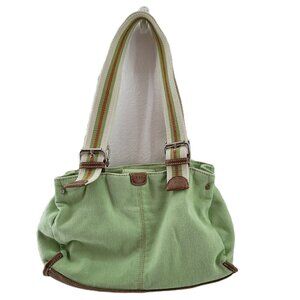 Relic Shoulder Bag Purse Green Cotton Twill Canvas Straps Leather Bottom Vintage